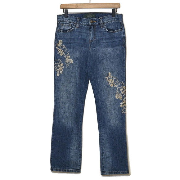 Ralph Lauren Embroidered Embellished Mid Rise Bootcut Blue Denim Jean Size 6P - Picture 13 of 13